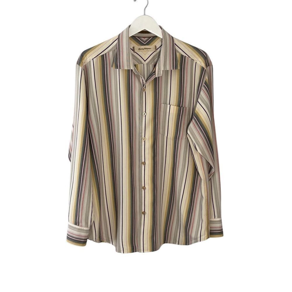 Tommy Bahama 100% silk cream striped button down shirt - XL